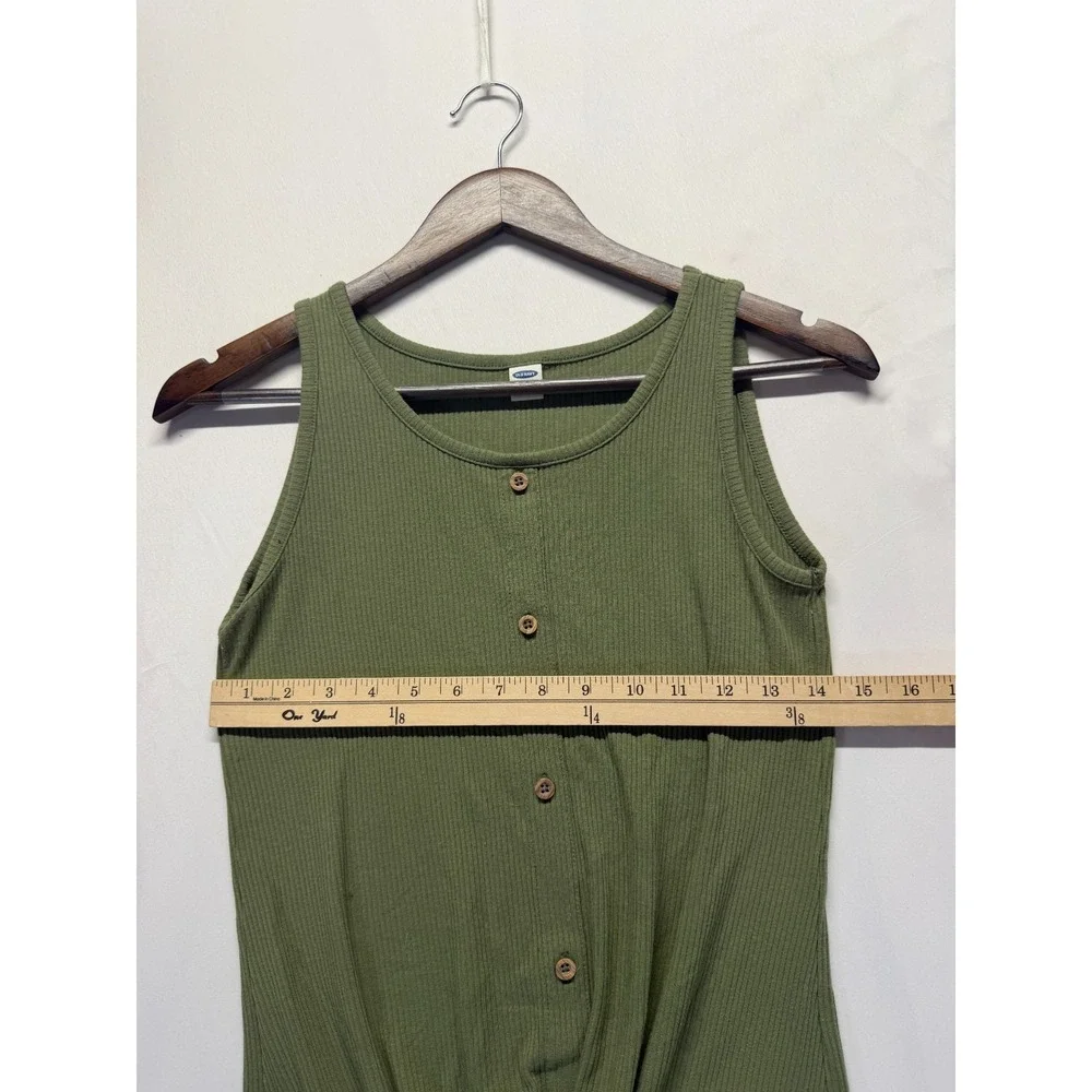 Old Navy Ribbed Knit Tank Top Girls XL-14 Green Tie‎ Hem Sleeveless Button Front